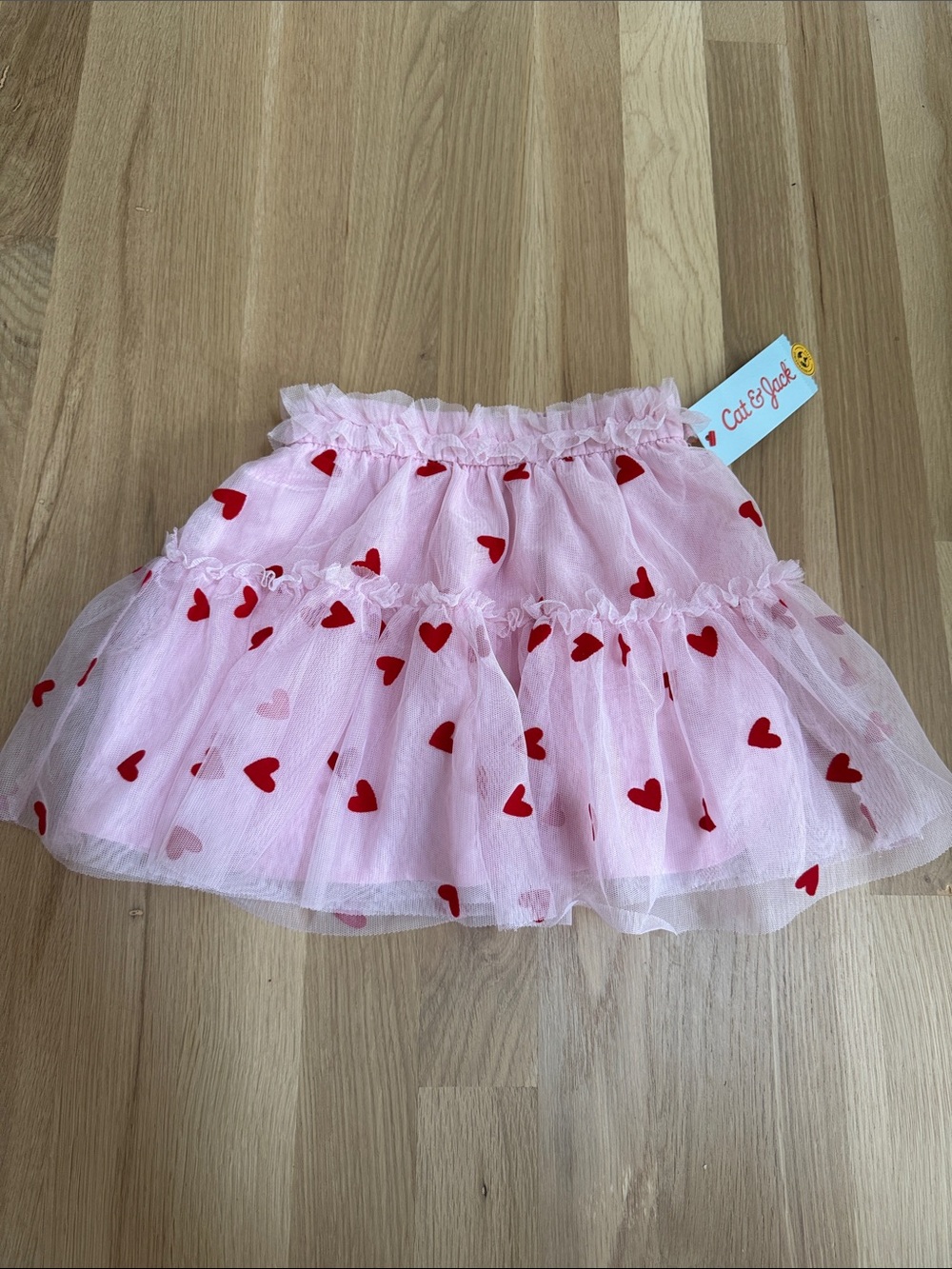 Cat & Jack Pink Tulle Skirt with Red Heart Print